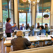 Mayor Liang Chao addresses residents at her Monthly Chat at JP Taiwan Bistro