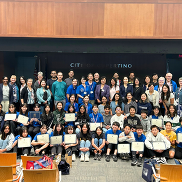 Group of students from Toyokawa Delegation at Cupertino Community Hall