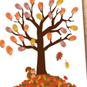 Kids painting of a fall tree