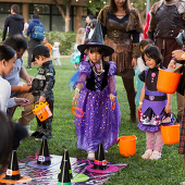Children Dressed for Halloween Playing Games
