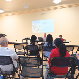 Mayor Kitty Moore and City Manager Tina Kapoor listening to residents at Quinlan Community Center