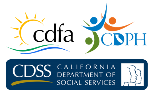 CDFA, CDPH, and CDSS logos