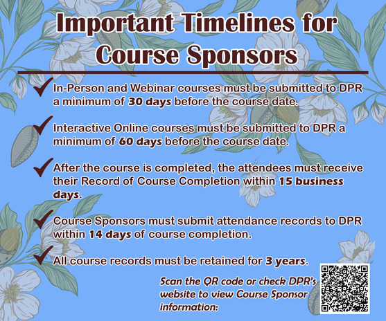 Important Timeline Reminders for Course Sponsors