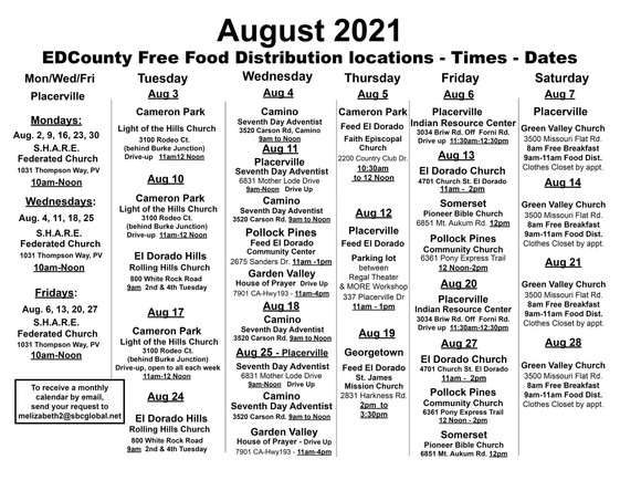 August 2021 Free Food