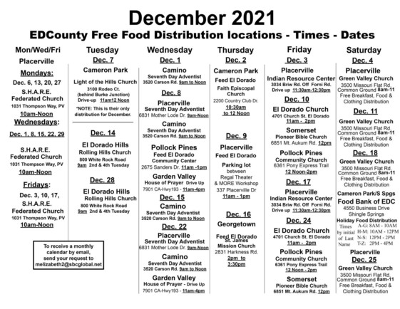 December 2021 Free Food Calendar