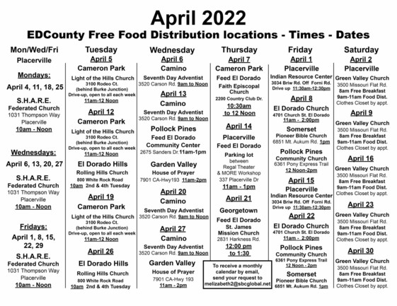 April 2022 Free Food Calendar