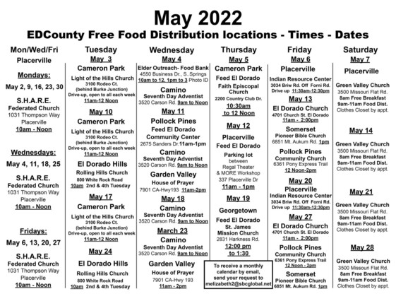 May 2022 Free Food Calendar