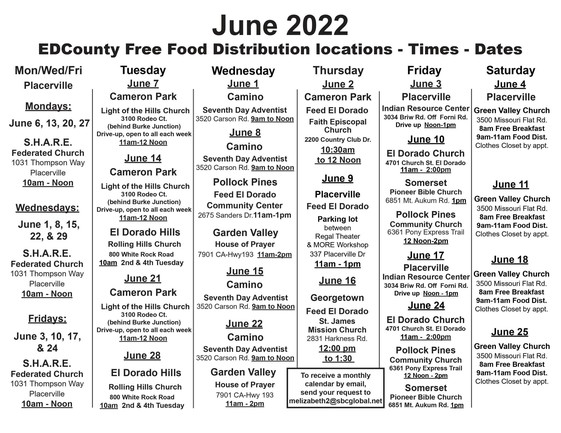 June 2022 Free Food Calendar