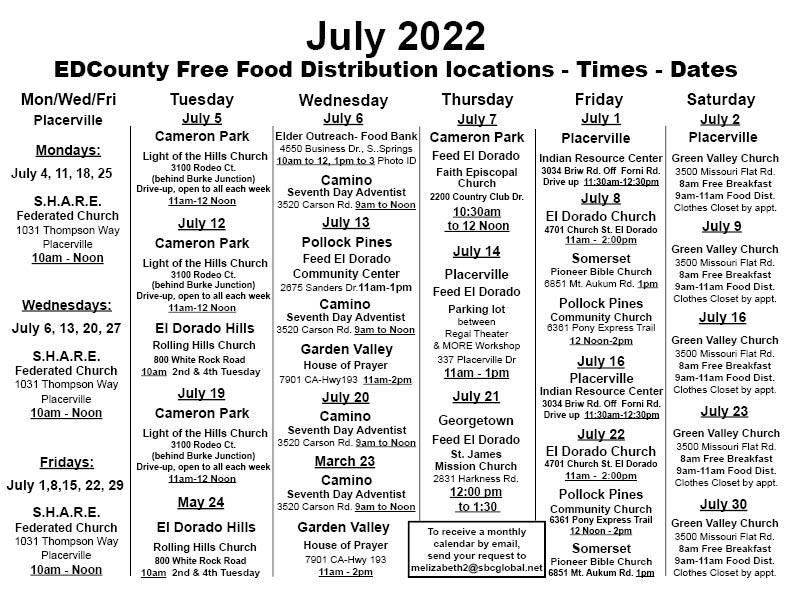 July 2022 Free Food Calendar