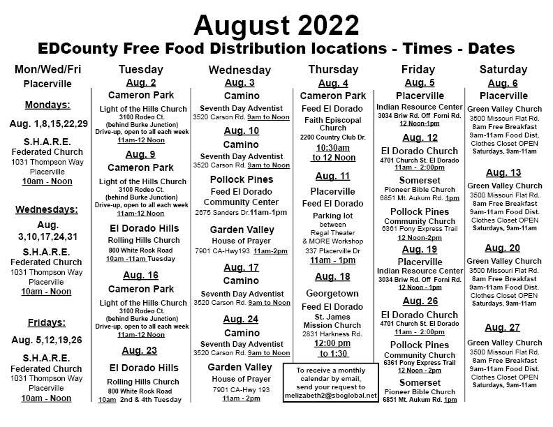 August 2022 Free Food Calendar