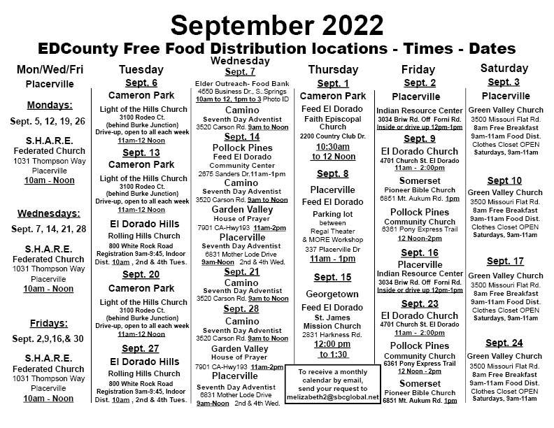 September 2022 Free Food Calendar