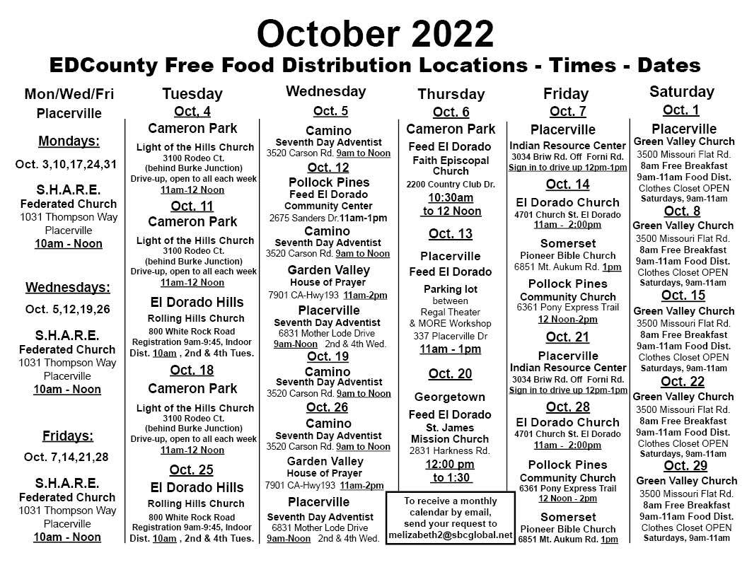 October 2022 Free Food Calendar
