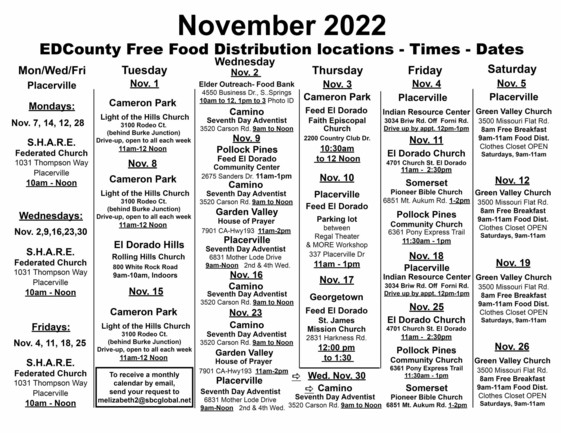 November 2022 Free Food Calendar