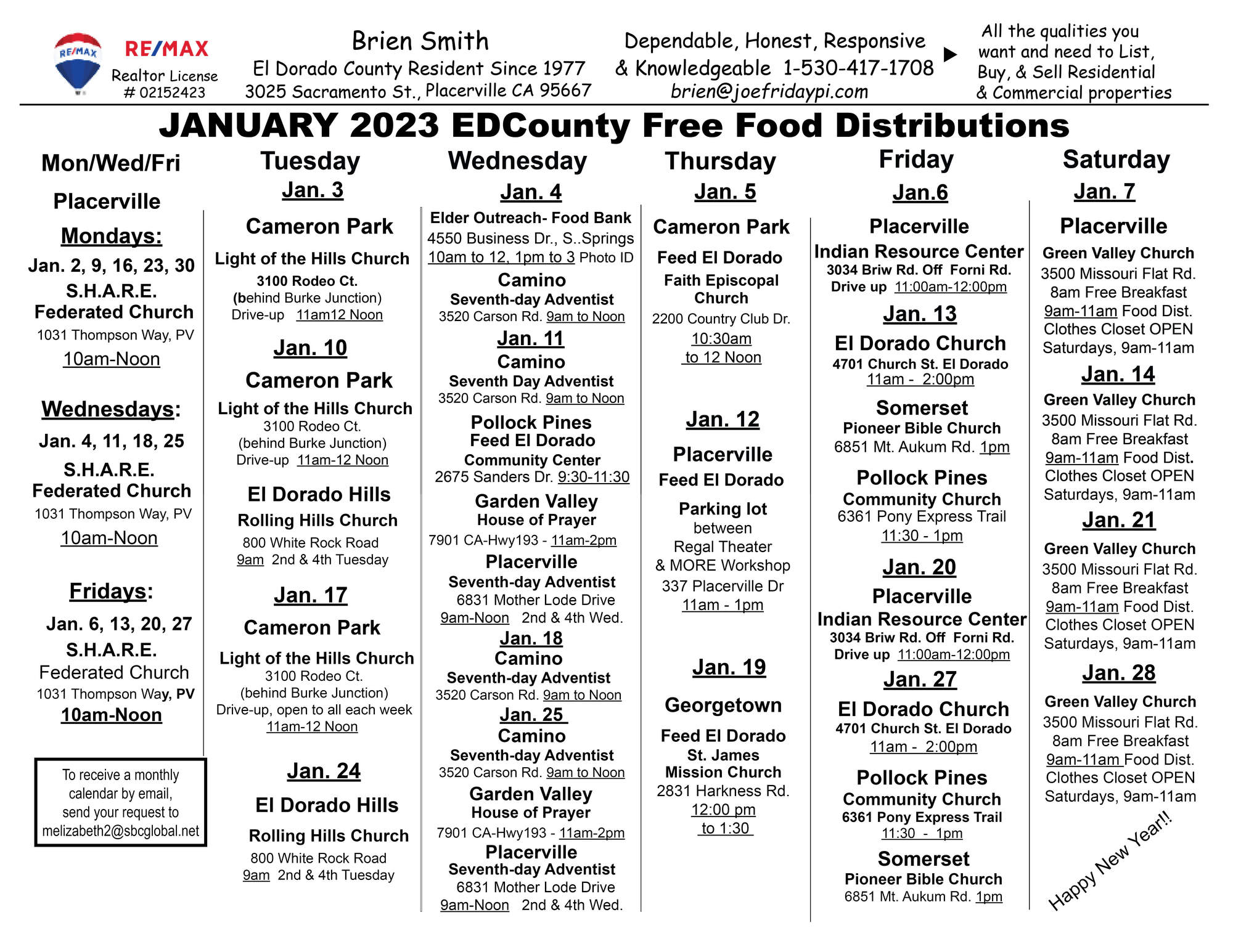 Jan 2023 Food Calendar