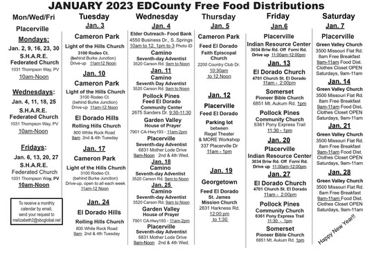 January 2023 Free Food Calendar