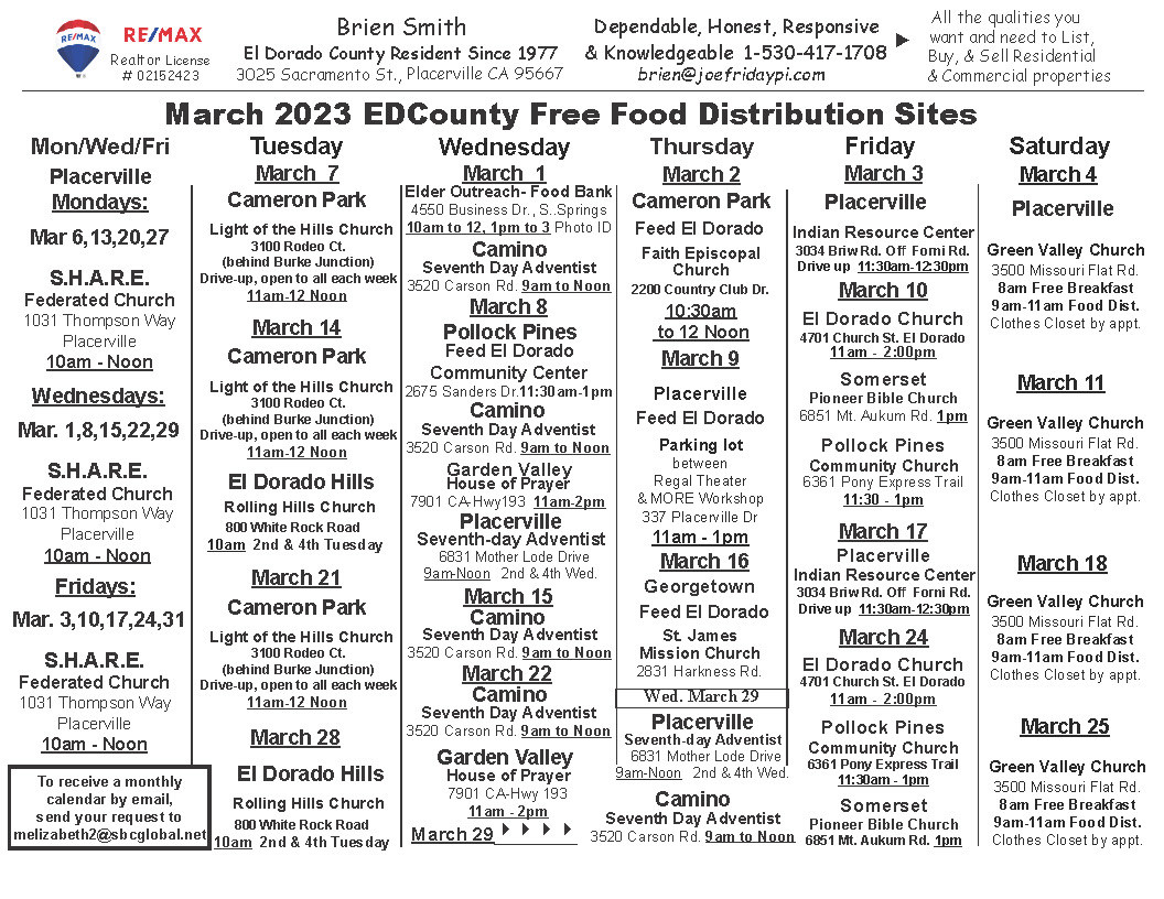 March 2023 Food Calendar
