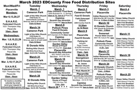March 2023 Free Food Calendar