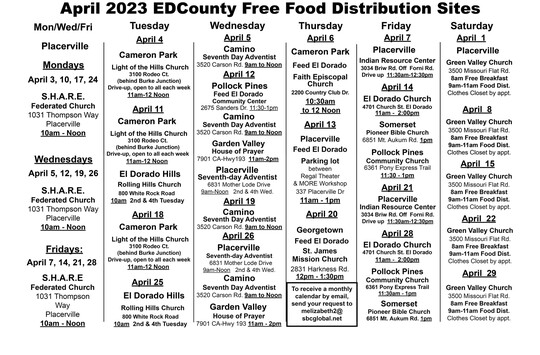 April 2023 Free Food Calendar