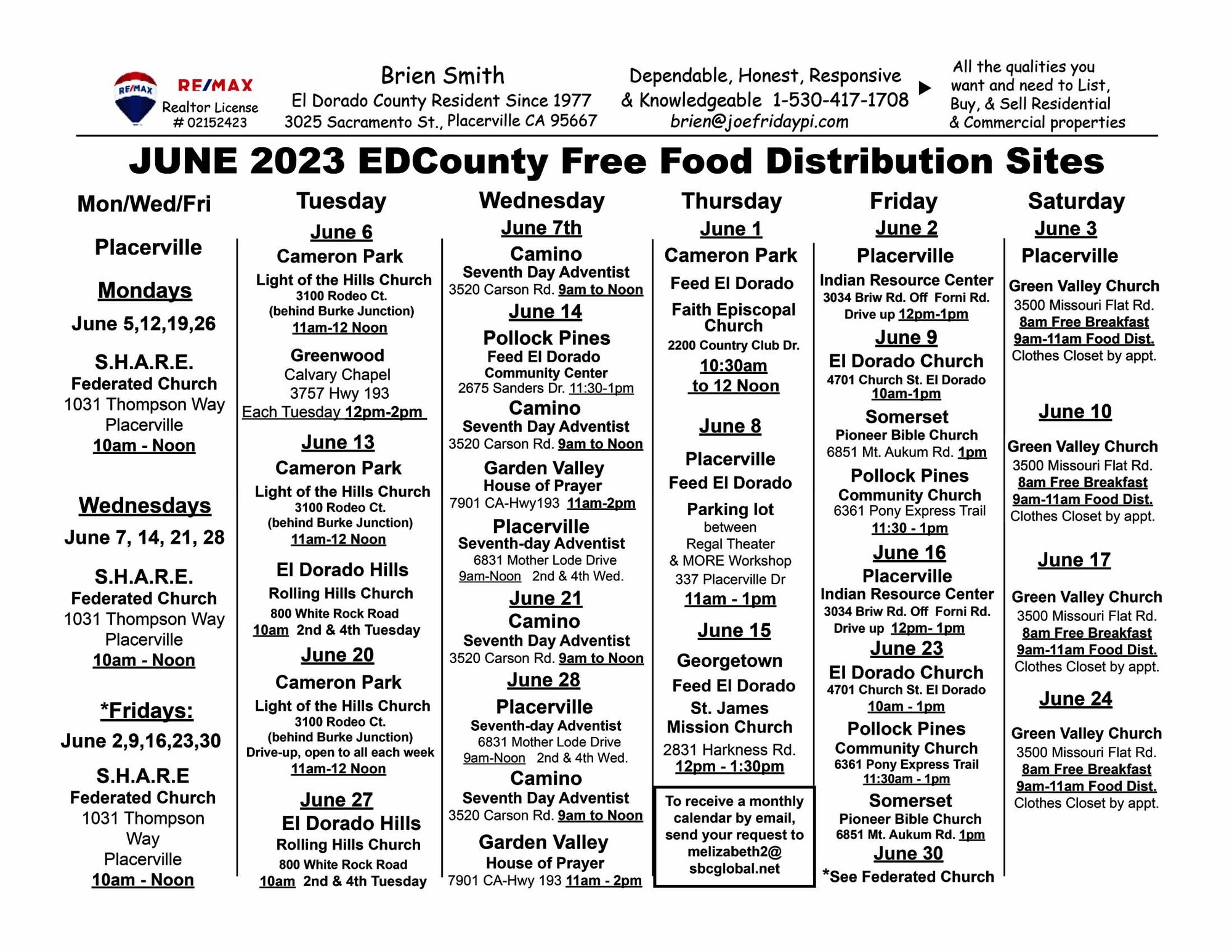 Free Food Calendar