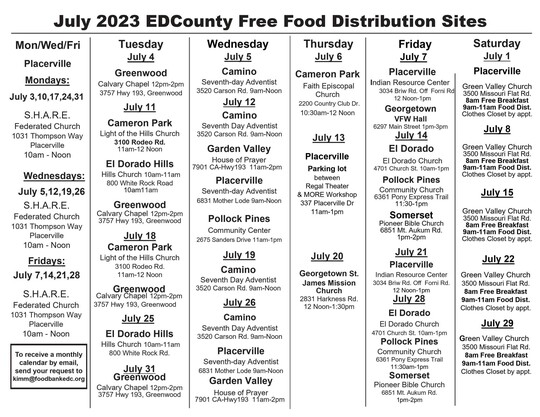 July 2023 Free Food Calendar