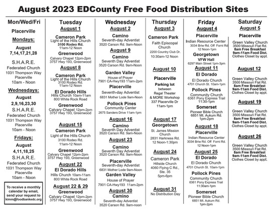August 2023 Free Food Calendar