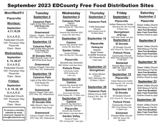 September 2023 Free Food Calendar
