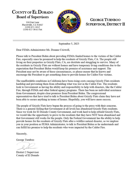 Letter to FEMA Administrator