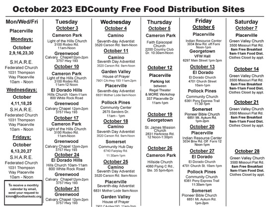 October 2023 Free Food Calendar