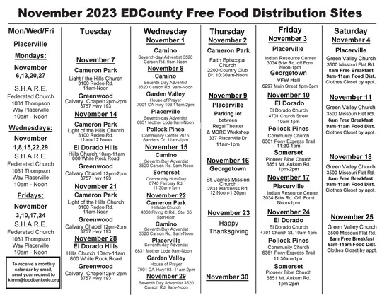 November 2023 Free Food Calendar