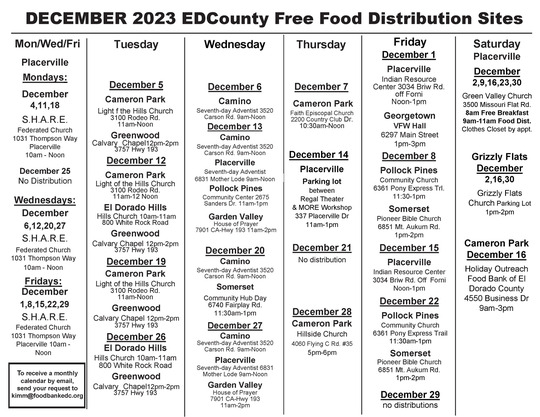 December 2023 Free Food Calendar