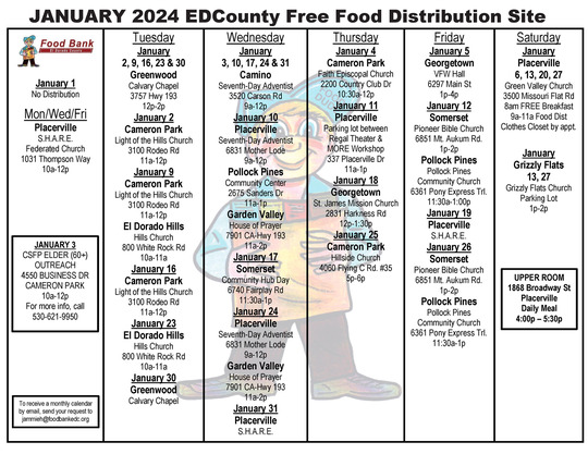 January 2024 Free Food Calendar