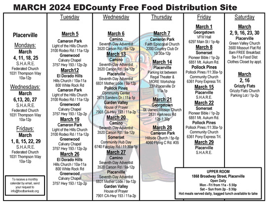 March 2024 Free Food Calendar