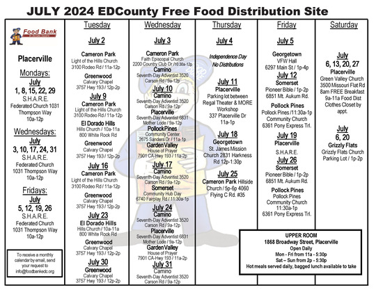 July 2024 Free Food Calendar