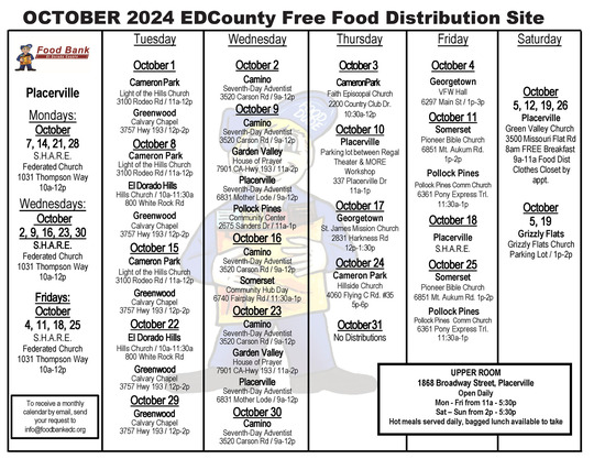 October 2024 Free Food Calendar