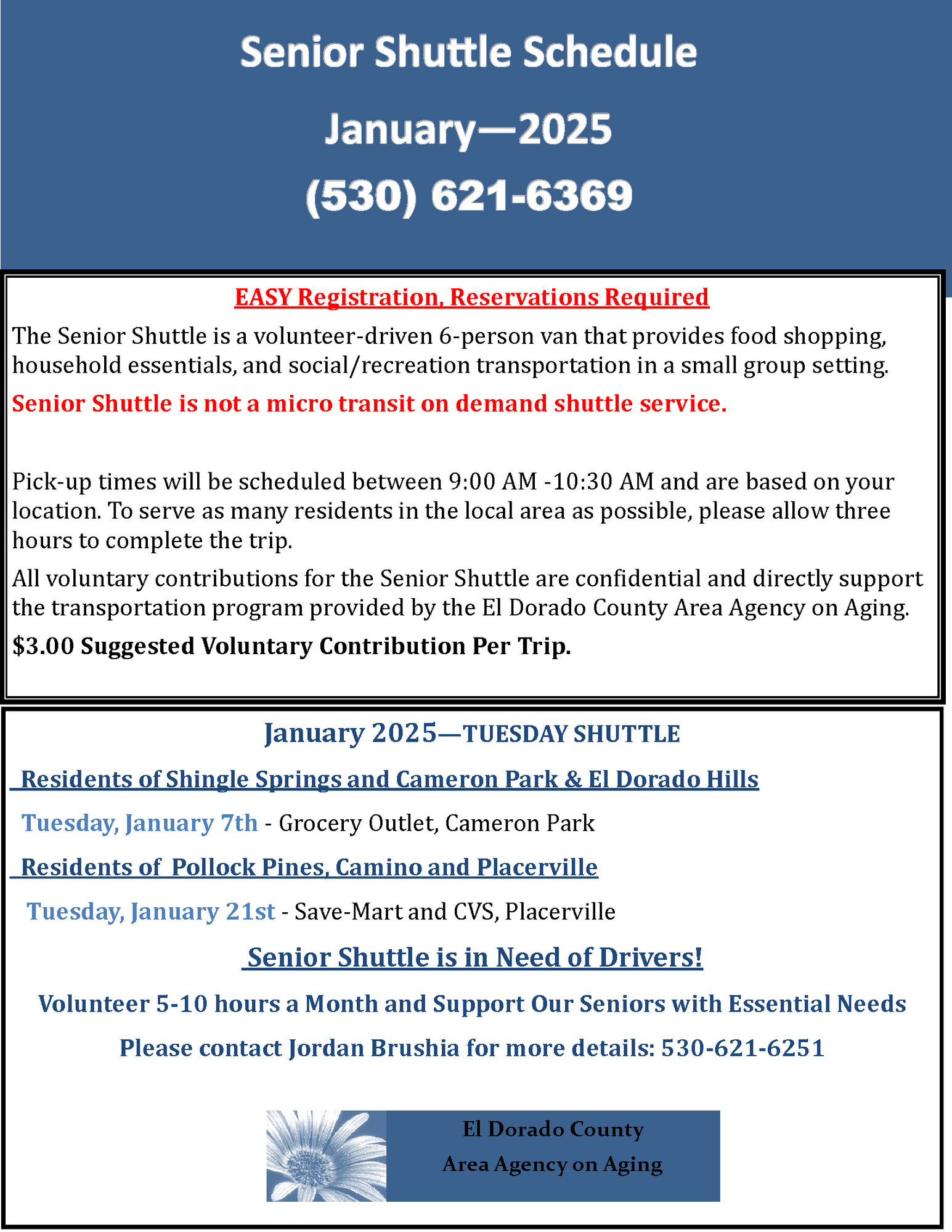 Senior Shuttle Schedule- Jan 2025