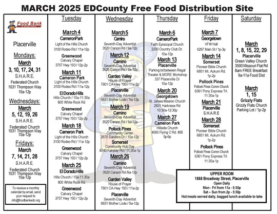 March 2025 Free Food Calendar