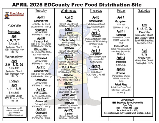 April 2025 Free Food Calendar