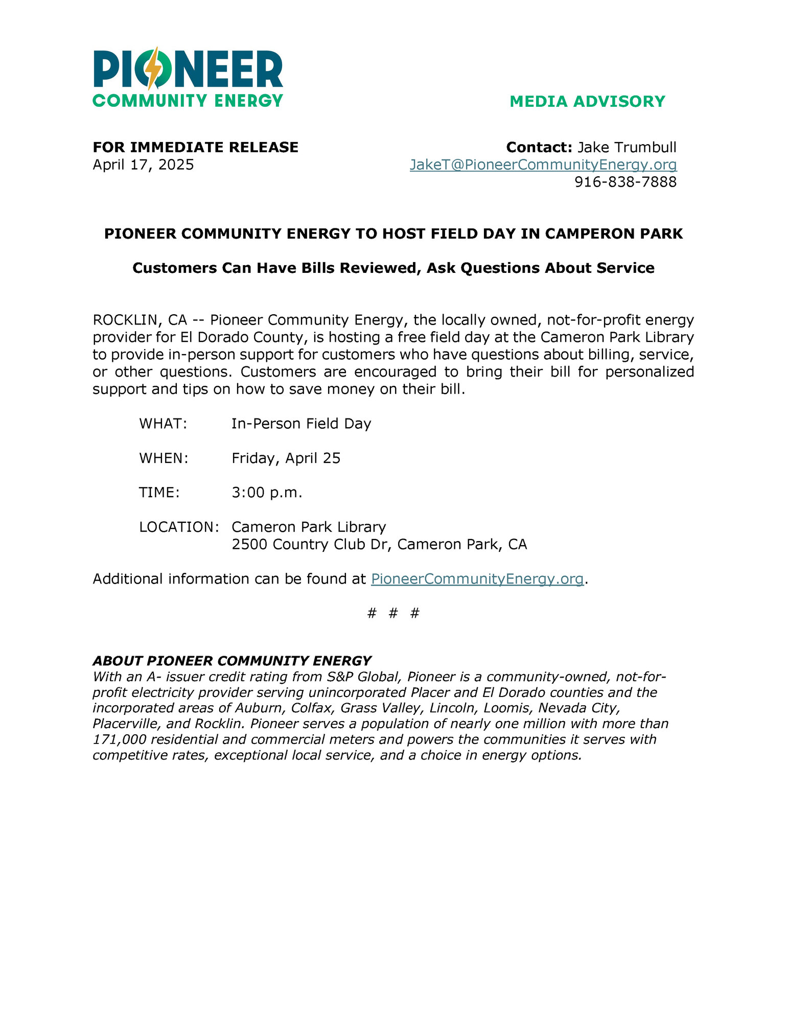 CAP Field Day Advisory 04082025