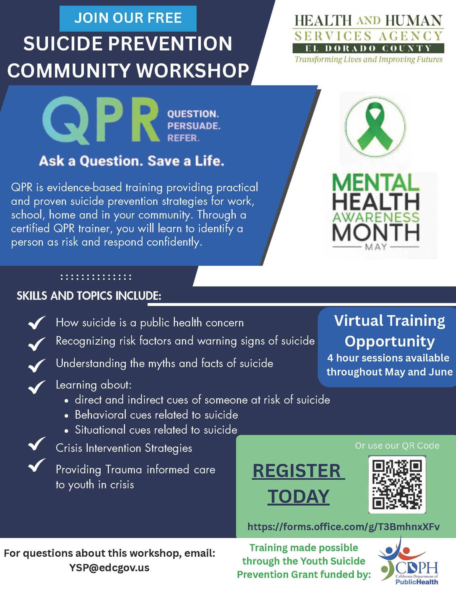Flyer - Suicide Prevention Community Workshop - QPR Training