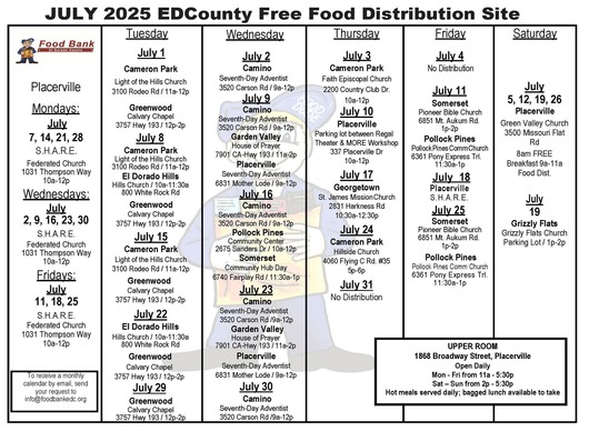 July 2025 Free Food Calendar