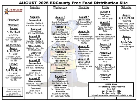 August 2025 Free Food Calendar
