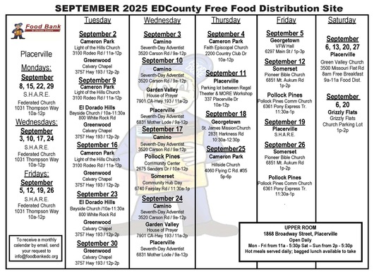 September 2025 Free Food Calendar