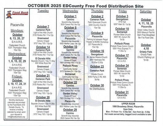 October 2025 Free Food Calendar