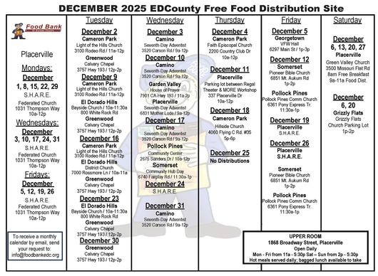 December 2025 Free Food Calendar