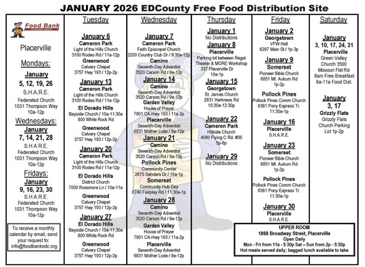 January 2026 Free Food Calendar