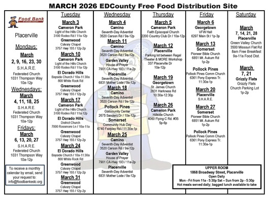 March 2026 Free Food Calendar