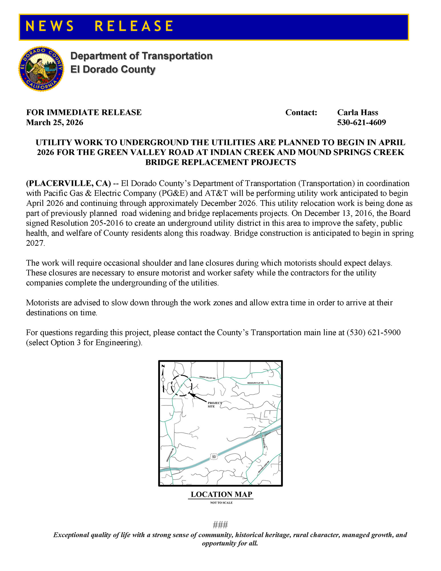 PR 26-10 Utility Undergrounding Starts in Preparation for 2 Bridge Replacement Projects