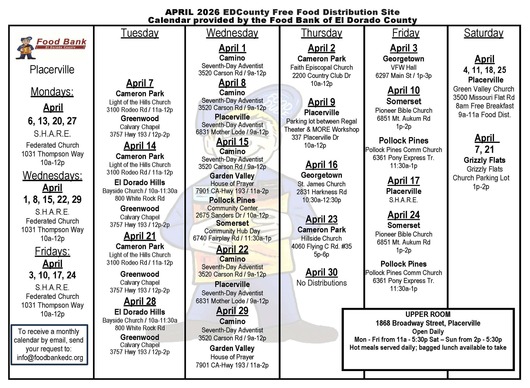 April 2026 Free Food Calendar
