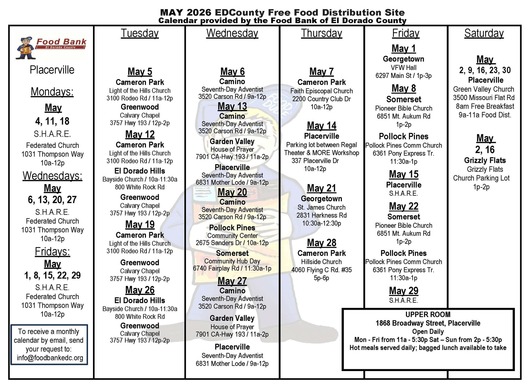 May 2026 Free Food Calendar