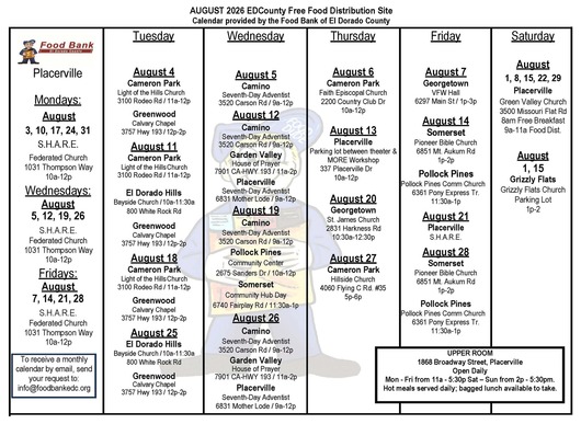 August 2026 Free Food Calendar